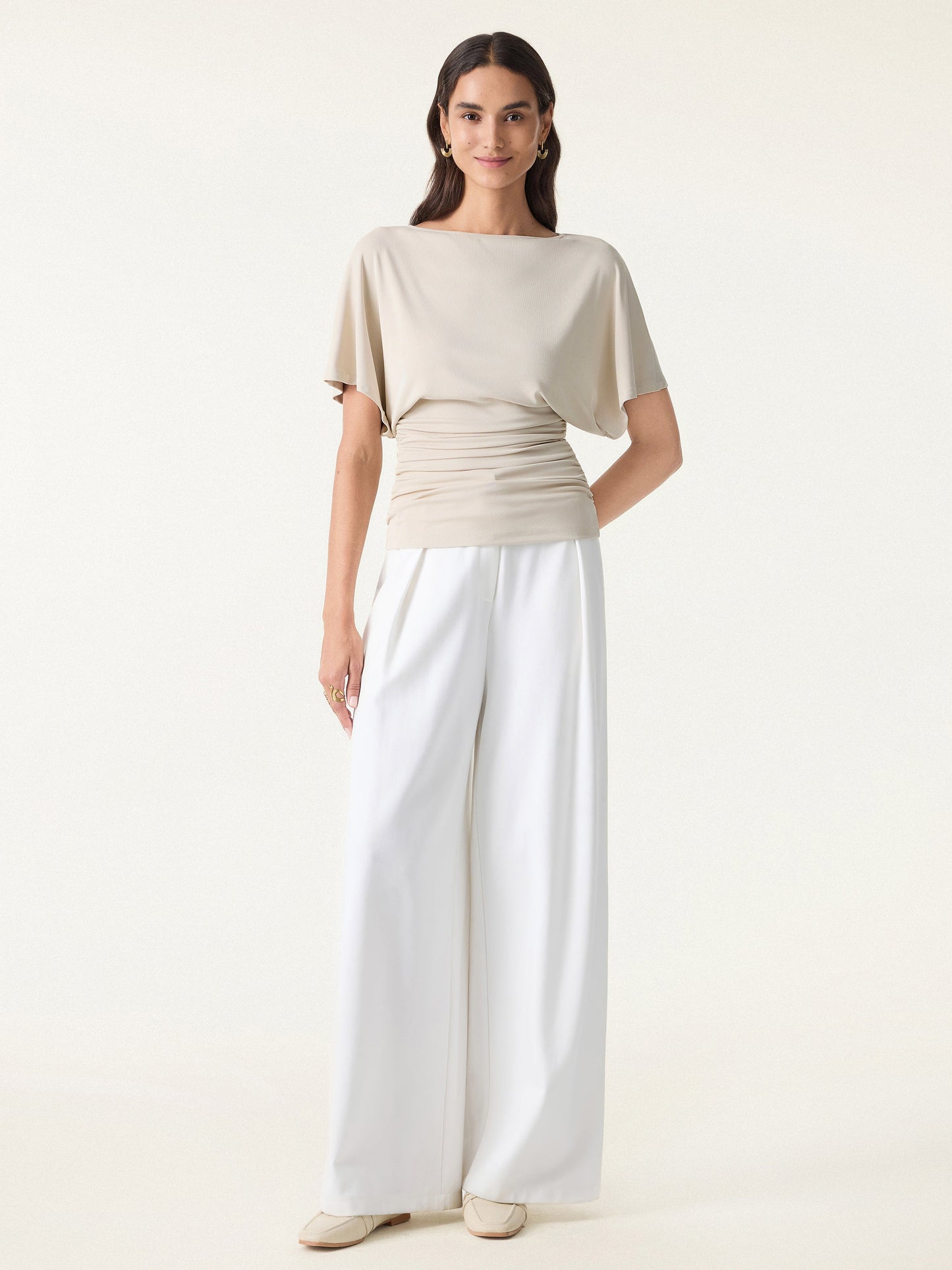 Batwing Ruched Waist-Cinching Top