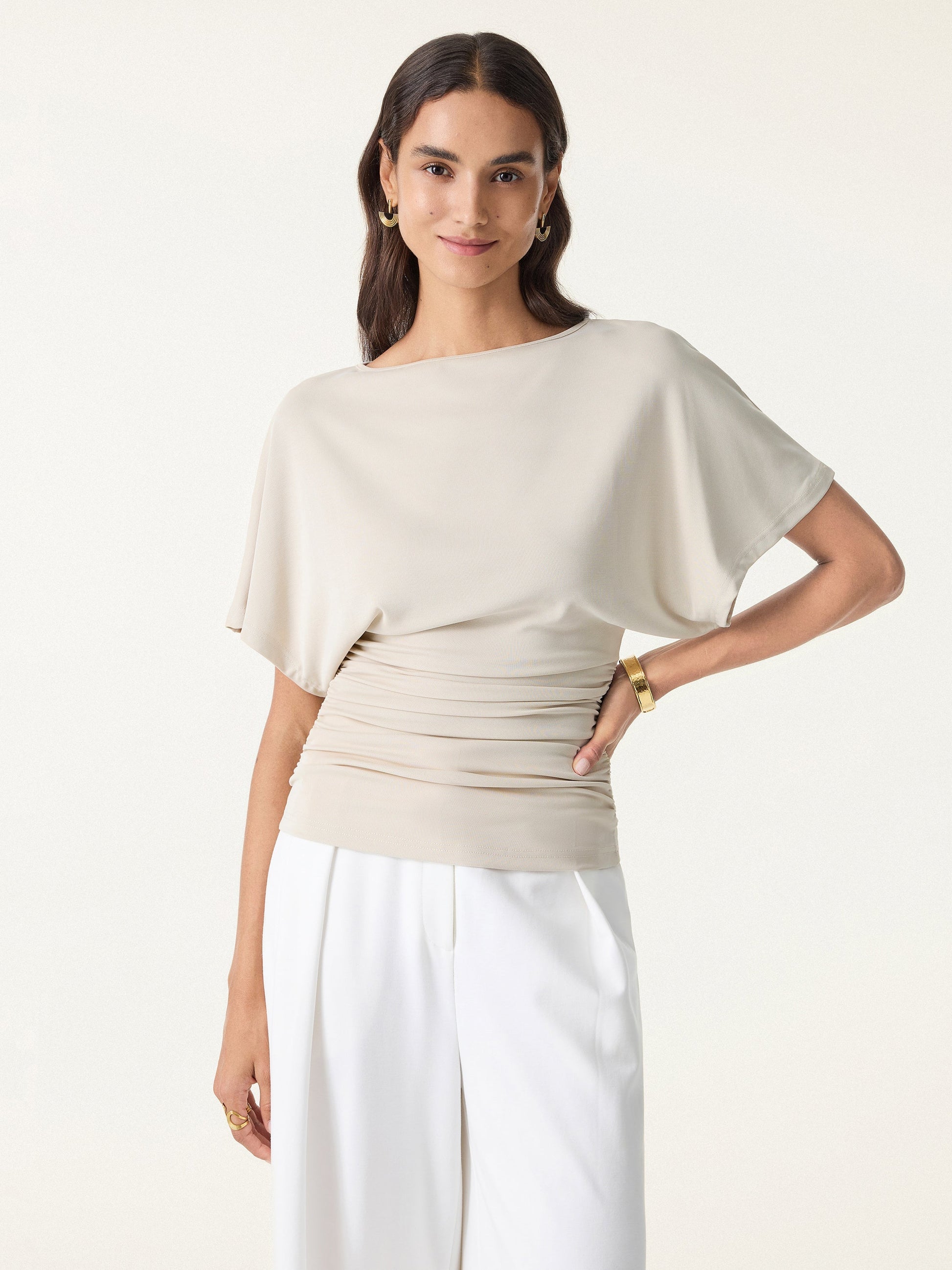 Batwing Ruched Waist-Cinching Top