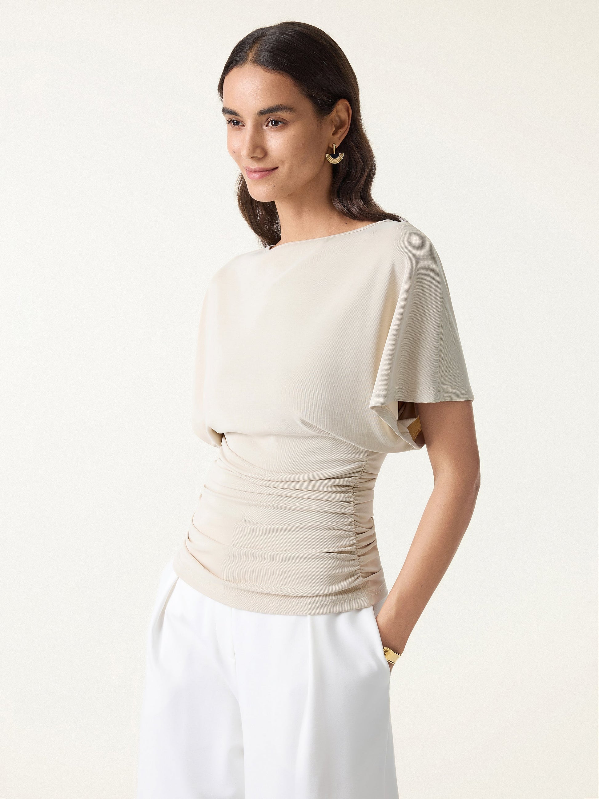 Batwing Ruched Waist-Cinching Top