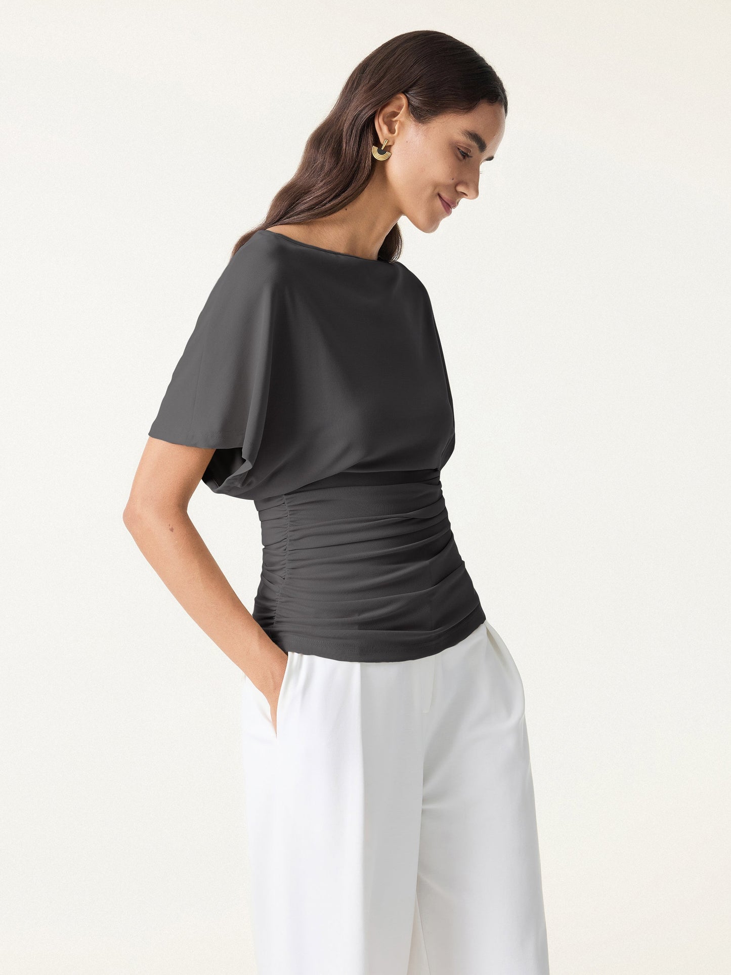 Batwing Ruched Waist-Cinching Top
