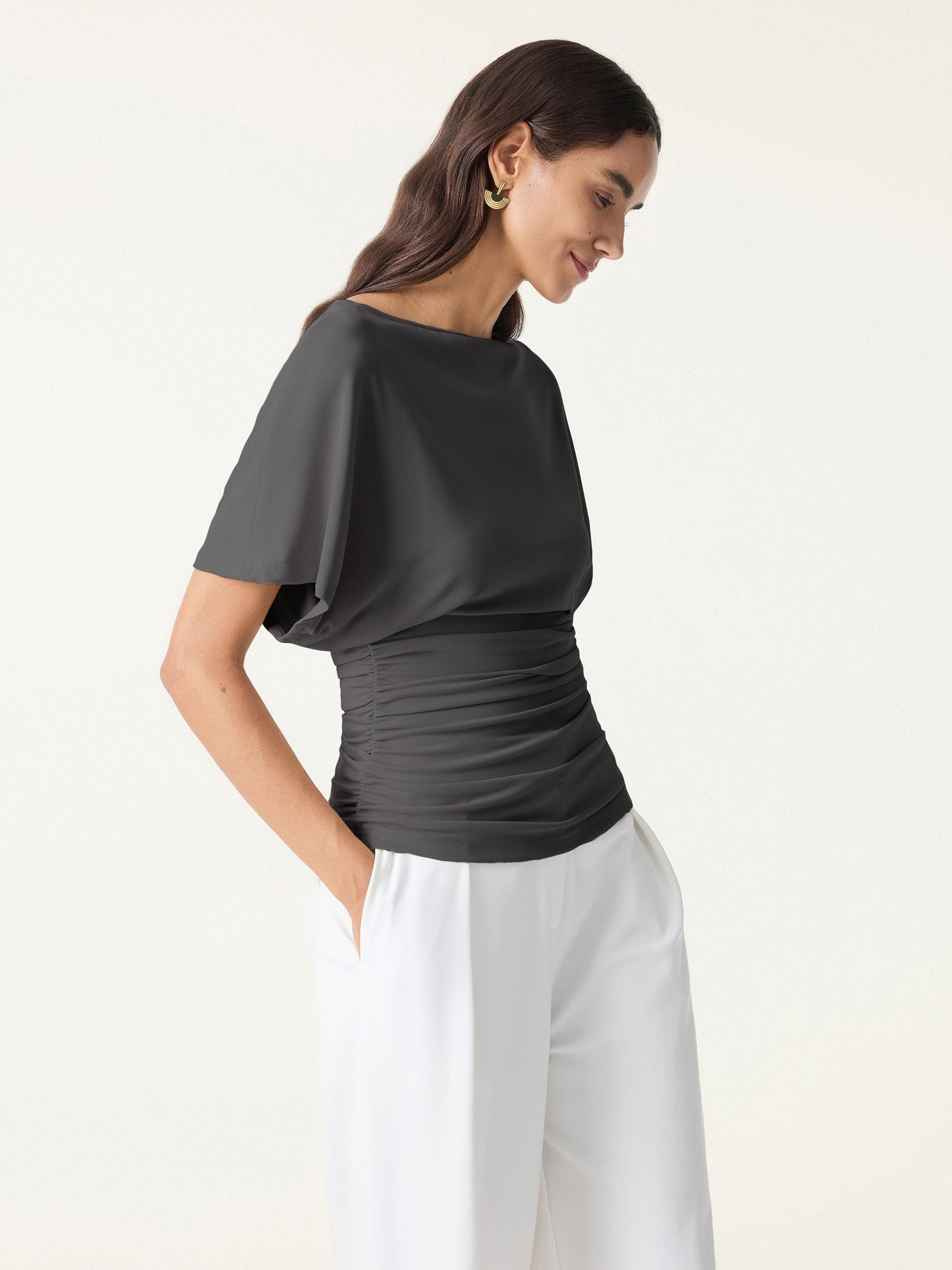 Batwing Ruched Waist-Cinching Top